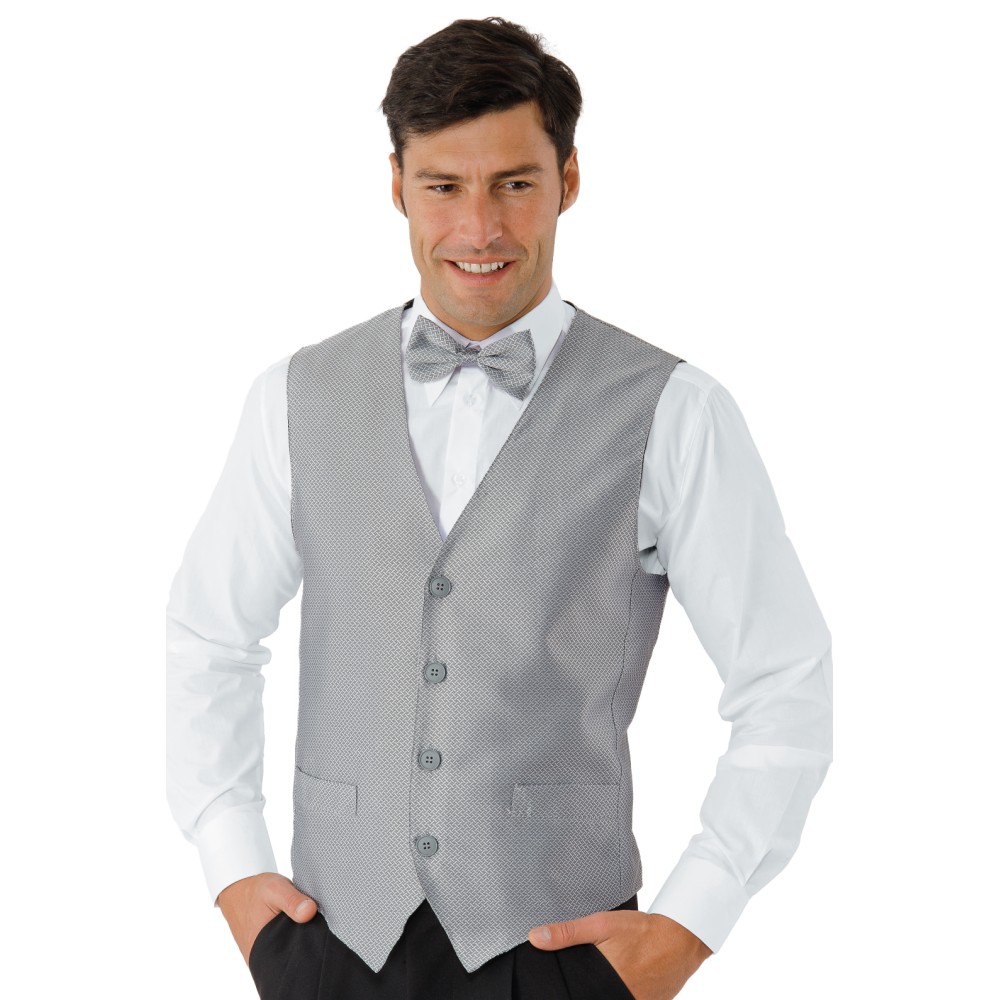 Gilet Rasatello Disegno Cravatta Grigio Unisex Ristoranti Hotel Barman