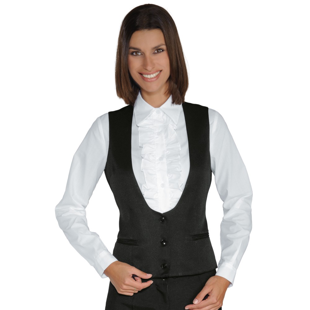 Elegant Black Deep Round Neck Women's Vest for Bar Pub