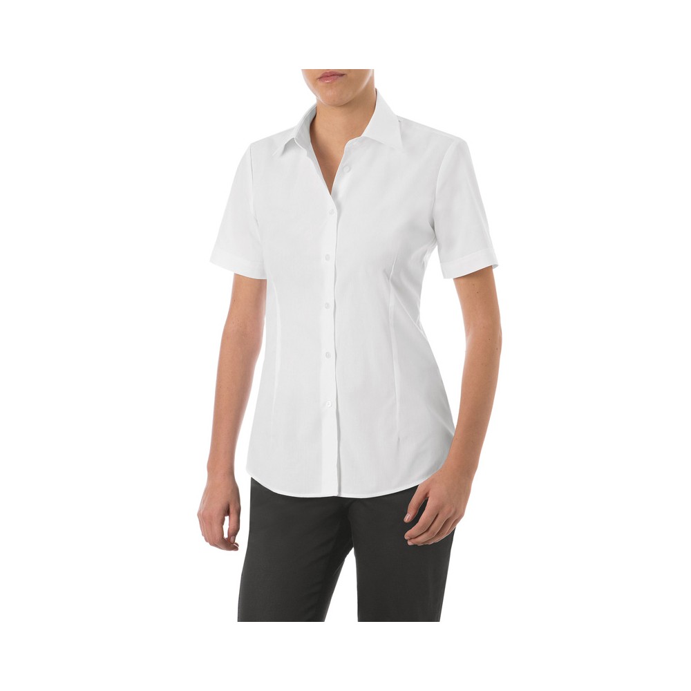 Super slim white women's shirt with short sleeves. Italian trendy.