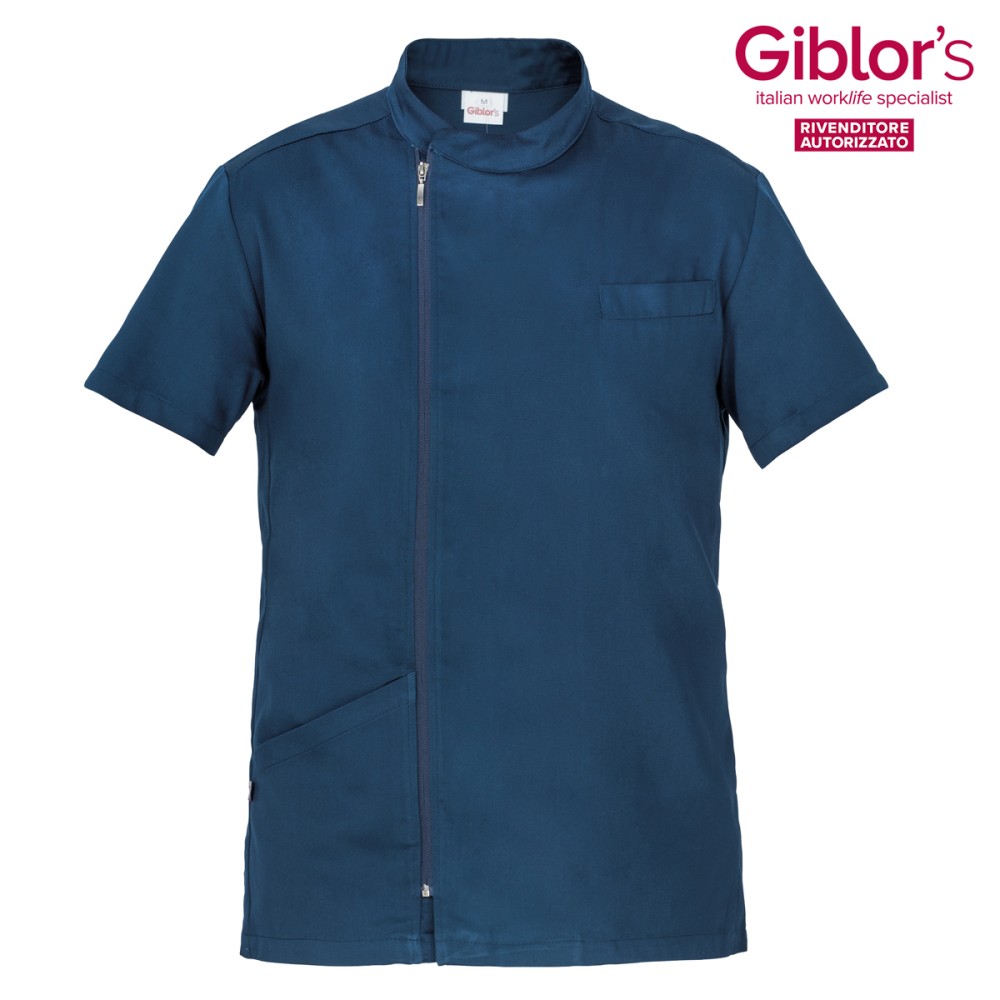 Short-sleeve tunic with a Korean collar and zip. Healthcare sector. Giblor's.