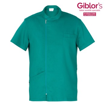 Short-sleeve tunic with a Korean collar and zip. Healthcare sector. Giblor's.