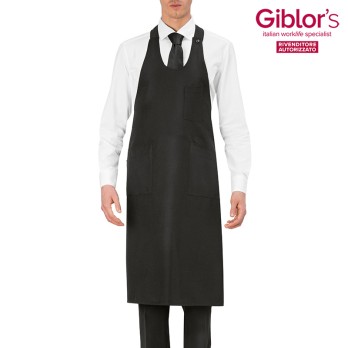 Long Black Apron with Bib, One Size Fits All, for Sommeliers