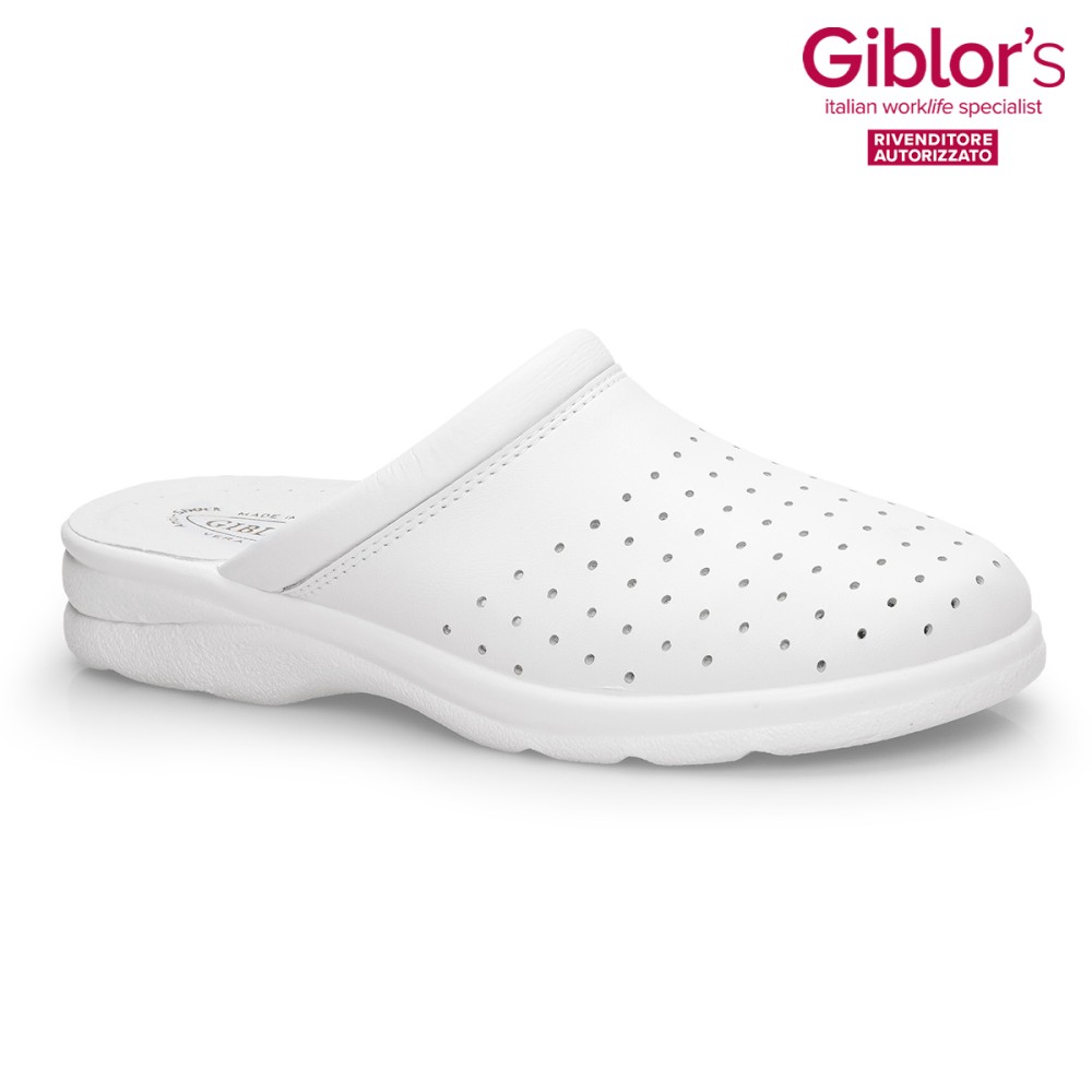 Men's White Sandal with Perforated Leather Upper Comfortable Sanitary Line Giblor's