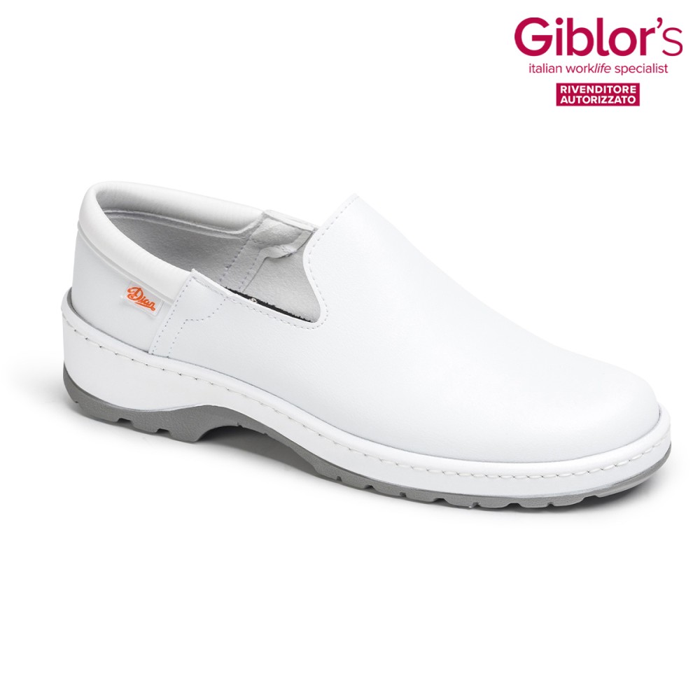 White and black comfortable unisex work moccasin shoe by Giblor's brand