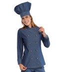 Giacca Cuoco Donna Lady Chef in Jeans Collo Alla Coreana Doppio Petto ML MM