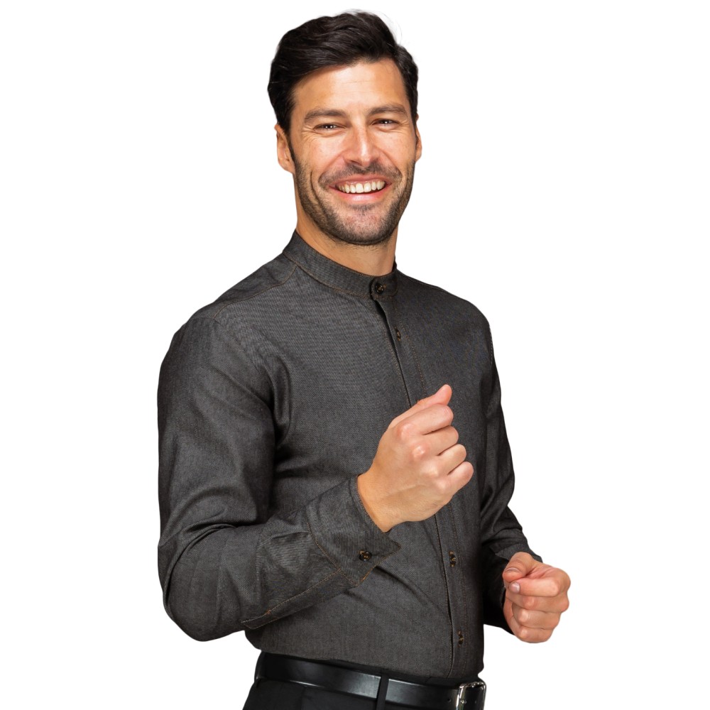 Chemise Col Mao Élastiquée x Restaurants Hôtels Catering Manche Longue BLACK JEANS Isacco-061761