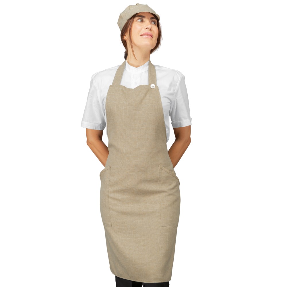 Long Unisex Beige Natural Apron for Gastronomy Bakery or Champagne Room Isacco-088016