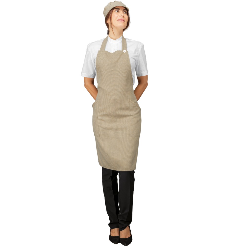 Unisex Lange Schürze Beige Natural für Gastronomie Bäckerei oder Champagner-Saal Isacco-088016