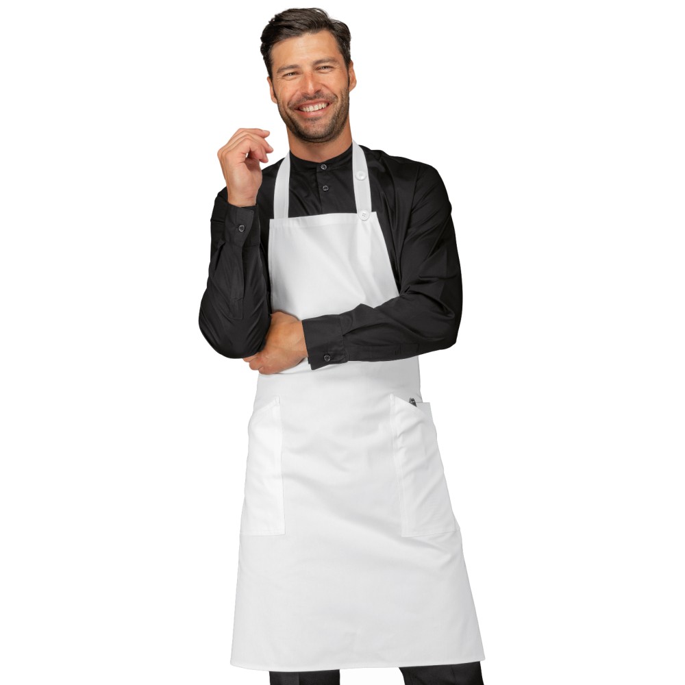 White Bib Apron in Cotton for Bar Gelateria Pub Restaurant-Champagne-Isacco-088P-088100-0