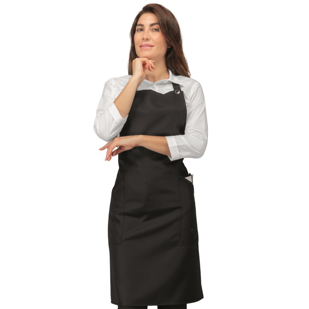 Bib Apron in Black for Bar, Ice Cream Shop, Pub, Restaurant 195 gr Cotton Blend-Champagne-Isacco-088P-088101-0