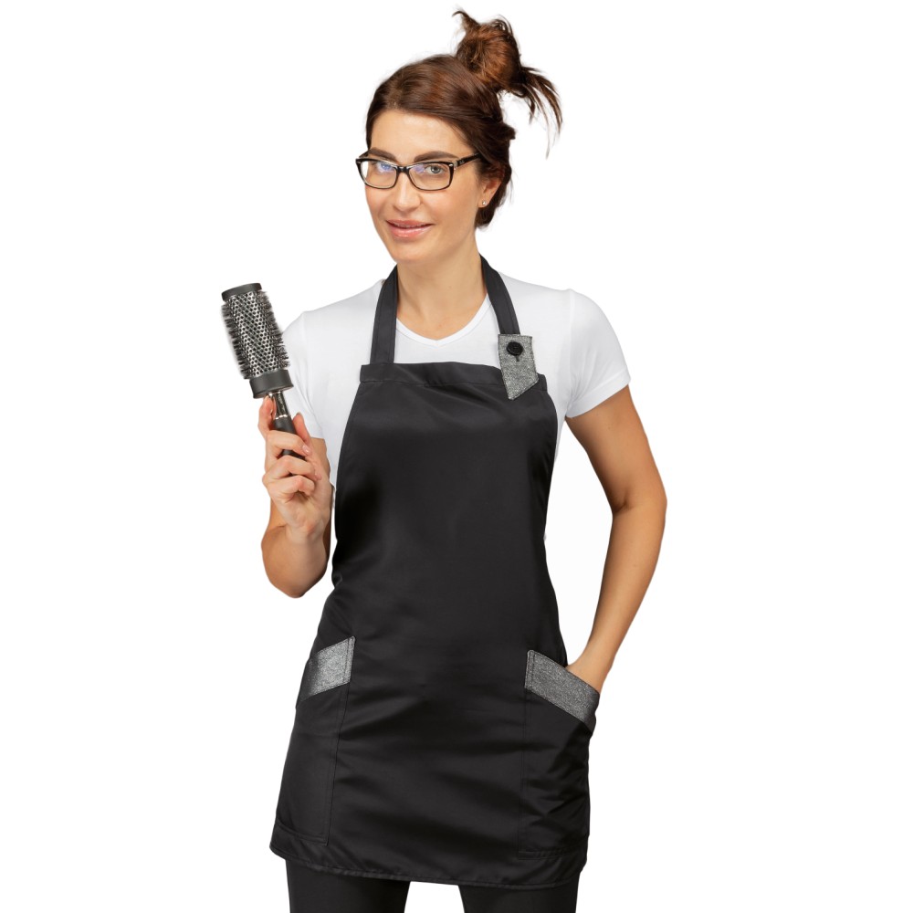 Women's Black Stain-Resistant Apron With Inserts For Aesthetician or Hairdresser-Sherry Superdry-088242-isacco