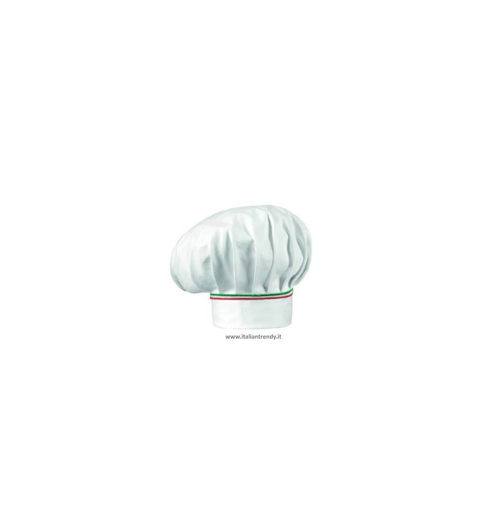 Cappello Cuoco Cotone Bianco Con Inserto Tricolore Italia