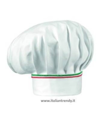 Cappello Cuoco Cotone Bianco Con Inserto Tricolore Italia