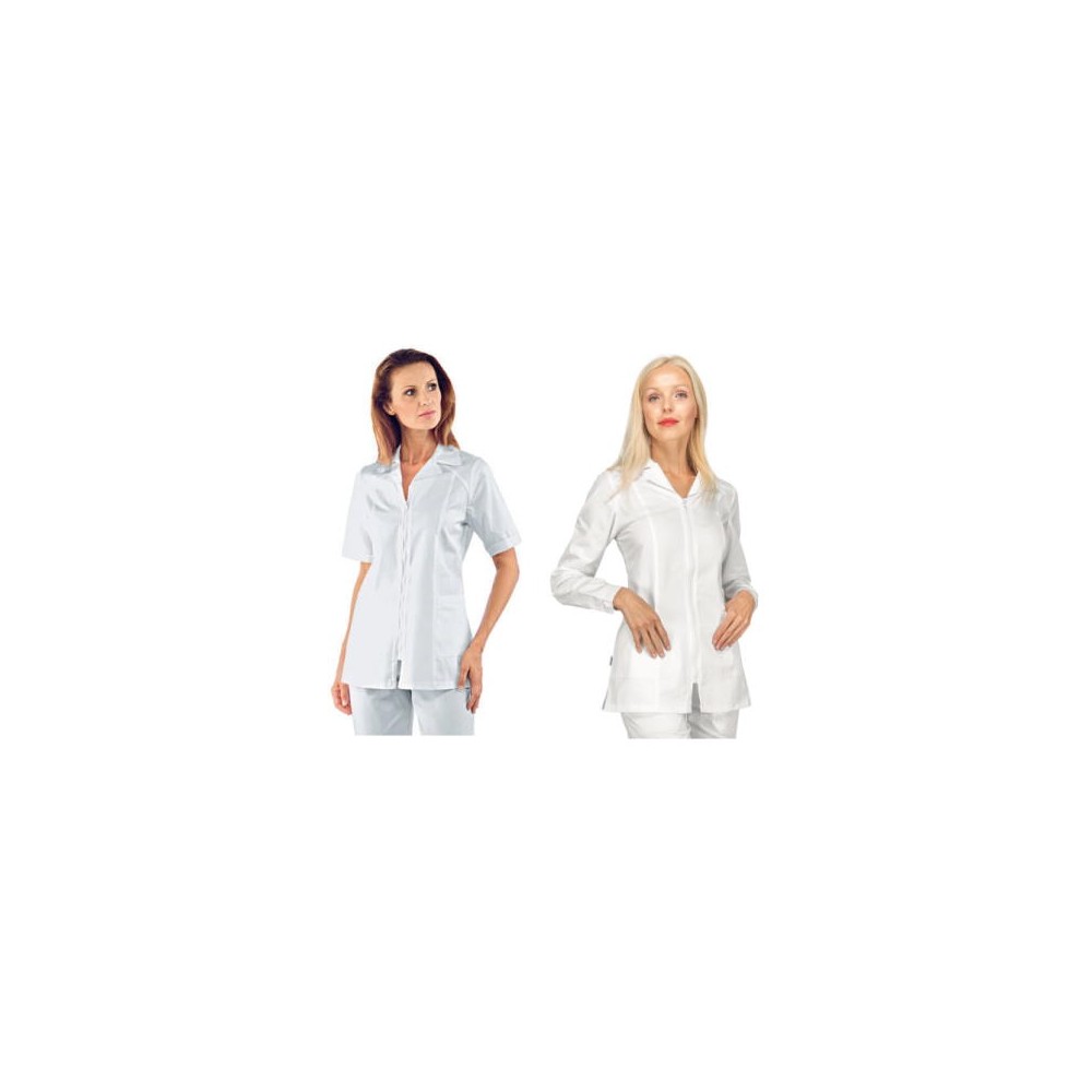 Women's White Cotton Tunic for Spa and Wellness Center with Long and Short Sleeves