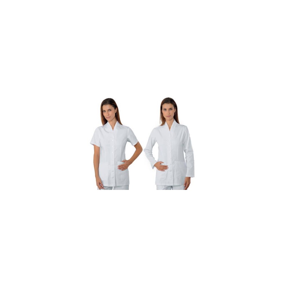 White Cotton Woman Tunic with Long or Short Sleeves for Beautician Spa Center