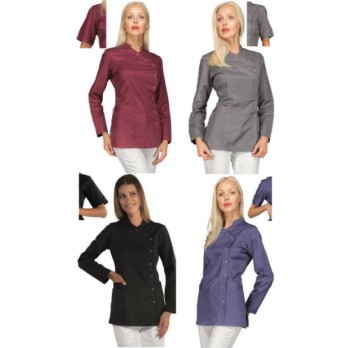 Blouse à manches courtes pour femmes, anti-taches, pour esthéticiennes et coiffeuses.