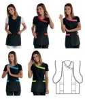 Vestito Donna A Taglia Unica Per Parrucchiera Estetista Spa Nero con Inserti Colorati