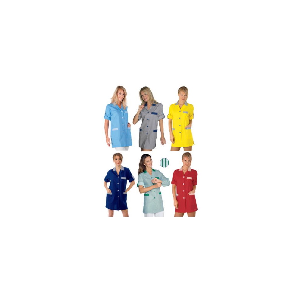 Short-sleeved women's tunic for cleaning companies or warehouses is available online.