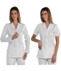 Casacca Donna Bianca Slim in Cotone Manica Lunga o Corta Con Bottone Automatico Estetista Medicale Spa