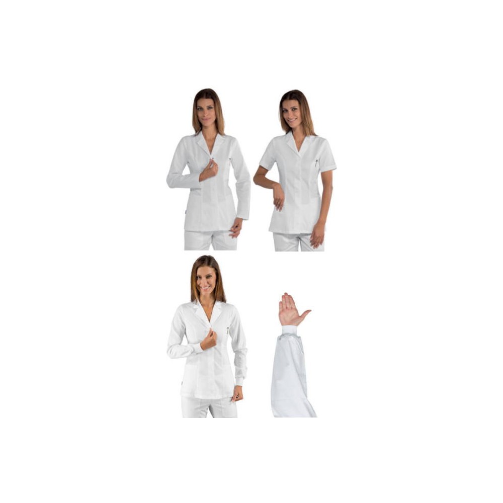 White medical esthetician tunic slim fit boho fabric no ironing