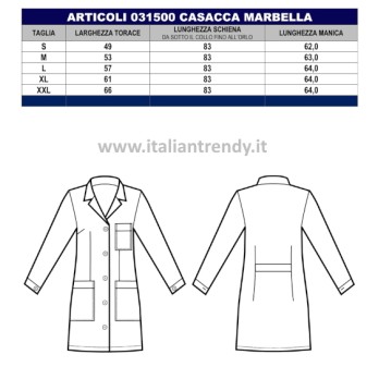 Bata blanca corta para mujer, también en talla grande médica Tallas S - 5XL.