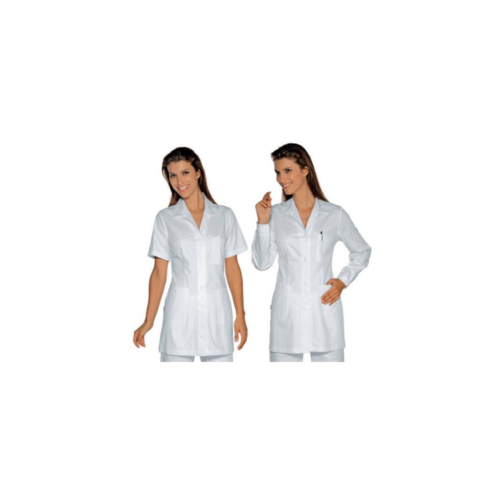 Short White Fitted Women's Lab Coat for Medical or Multi-Purpose Use Snap Buttons