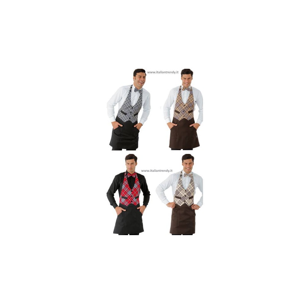 Apron with Scottish plaid bib and vest for bars, restaurants, and ice cream shops.