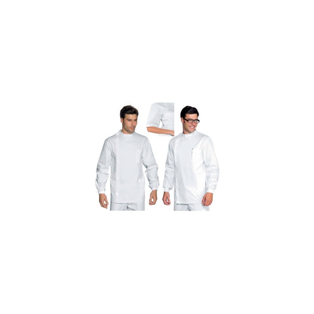 White Dental Smock with Korean Collar and Side Tie in Cotton