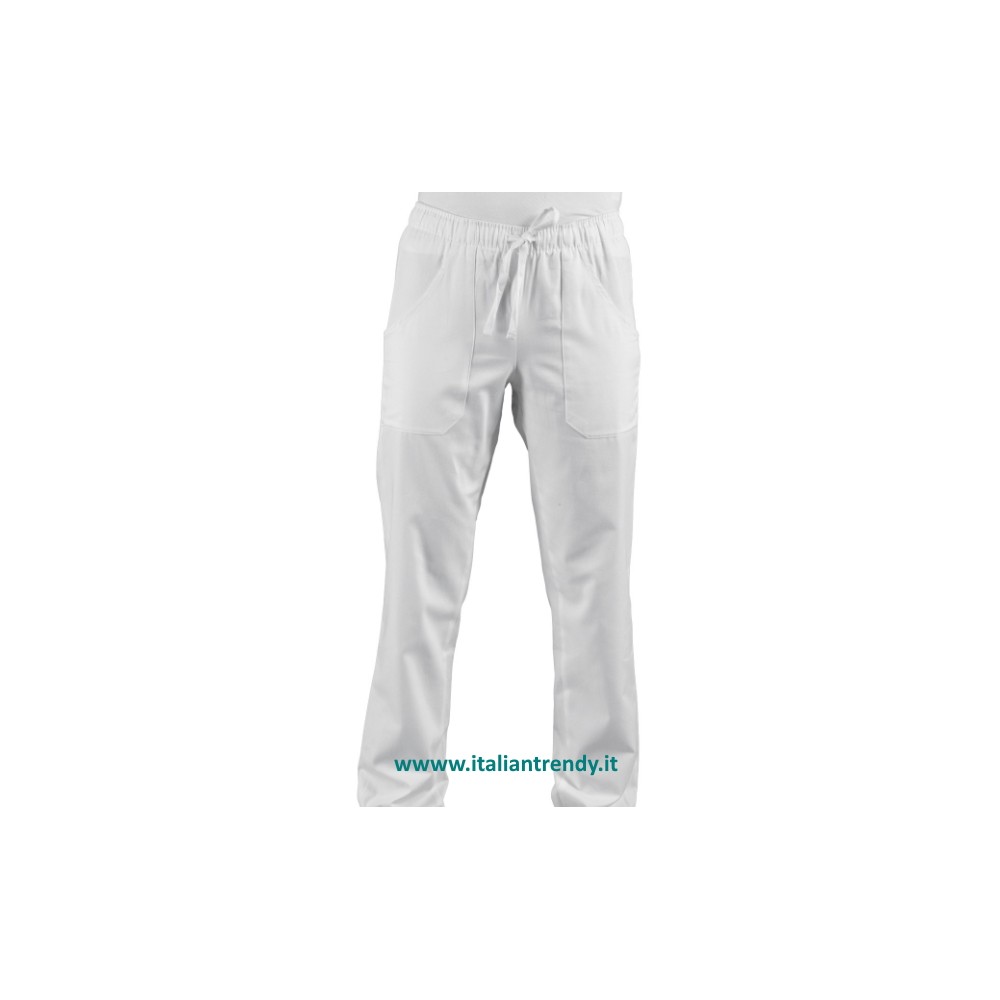 Pantaloni No Stiro bianchi in Cotone Unisex Per Medici Infermieri -Satin