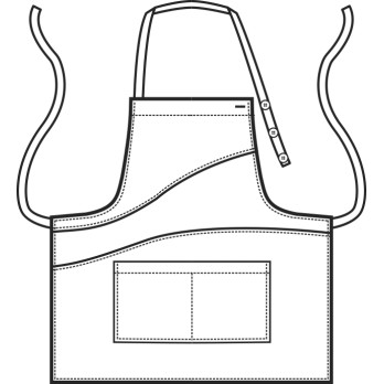 Kurze Damen-Schürze mit Trikolore-Schürze. Arbeitsuniform für eine Bar.