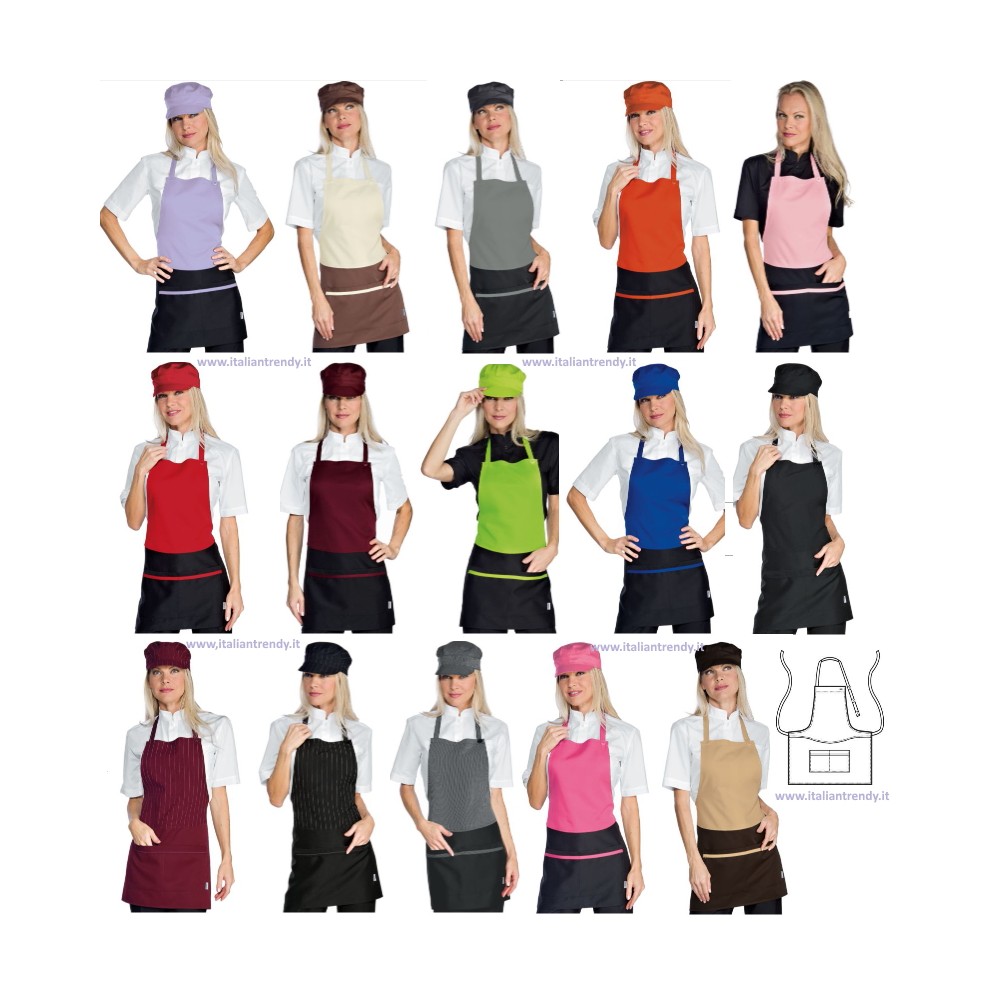 Short Bib Apron with Chest Pocket for Women for Restaurants and Bars in 2 colors 13 Variants