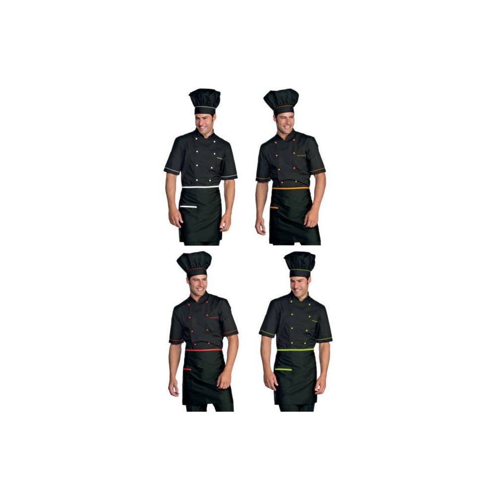 Short Black Apron for Cook or Chef with Contrast Inserts