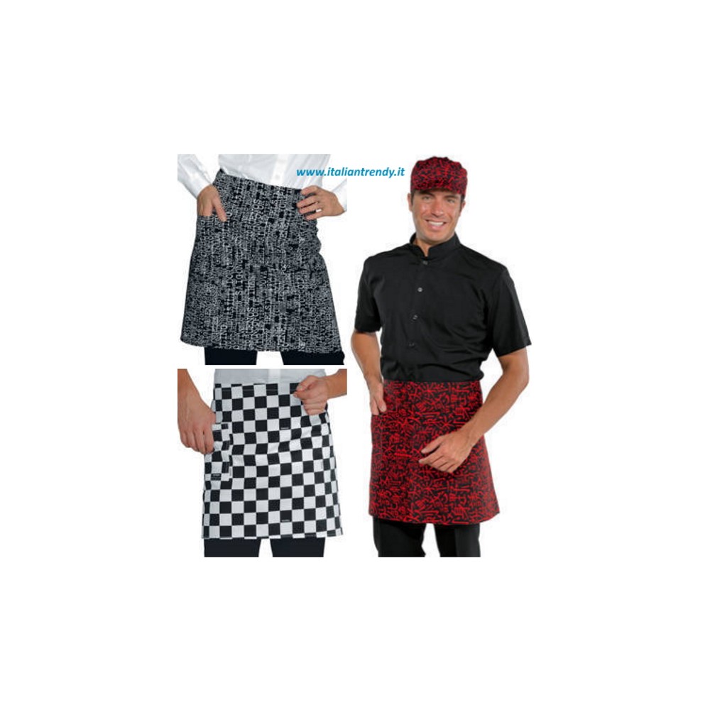 Short Waist Apron in Cotton with Pattern 70X46 With Pocket for Bars and Pubs