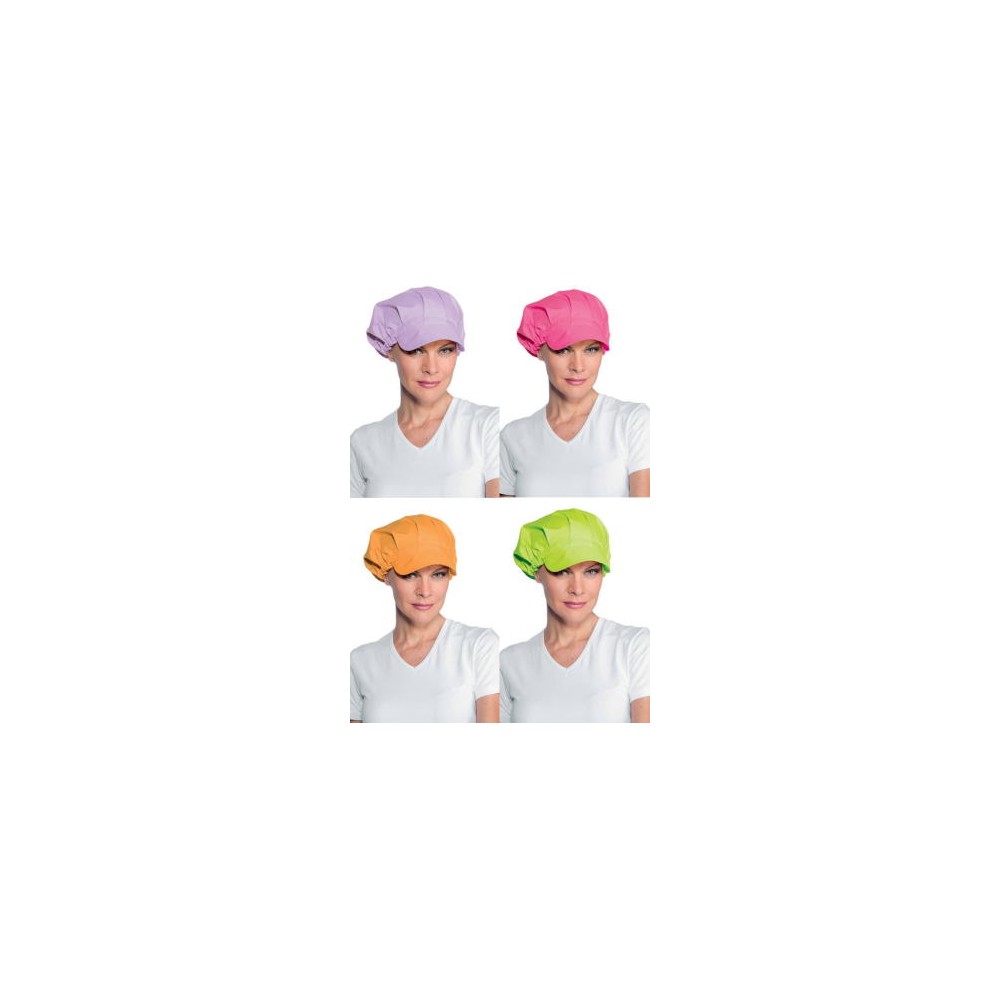 Women's Hat in Lilac, Green, Orange, Fuchsia for Bakery Grocery Store