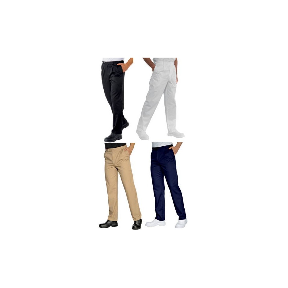 Classic Professional Work Pants with Belt Loops in Black, Blue, White