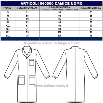 Camice Lungo Uomo Generico o Medicale a Manica Lunga in Grigio, Blu, Rosso o Bianco