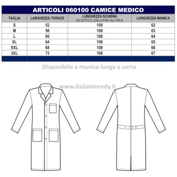 Bata blanca de hombre de algodón largo 110 cm médico doctor farmacia ML MM