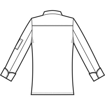 Kochjacke aus bügelfreier Baumwolle mit Satinbindung, seitlichem Verschluss und Druckknöpfen.