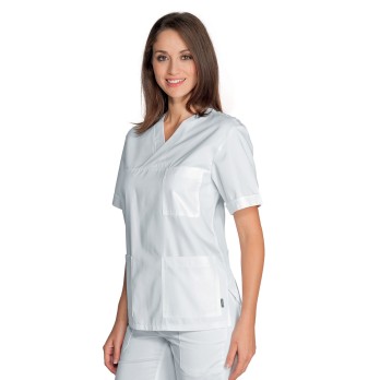 White tunic with V-neck, super light for doctors, nurses, healthcare assistants, and estheticians.