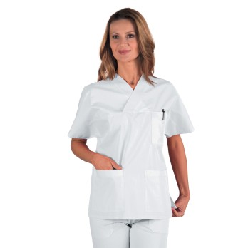 White tunic with V-neck, super light for doctors, nurses, healthcare assistants, and estheticians.