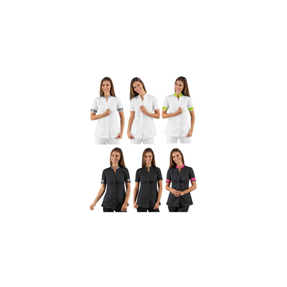 Korean Women's Tunic in White or Black with Half-Sleeve Slim Extra Profiles in 6 Colors