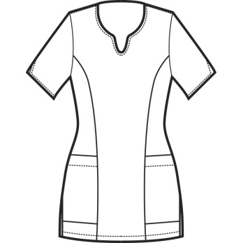 Blouse de travail. Blanc en coton pour femme, manches courtes évasées.