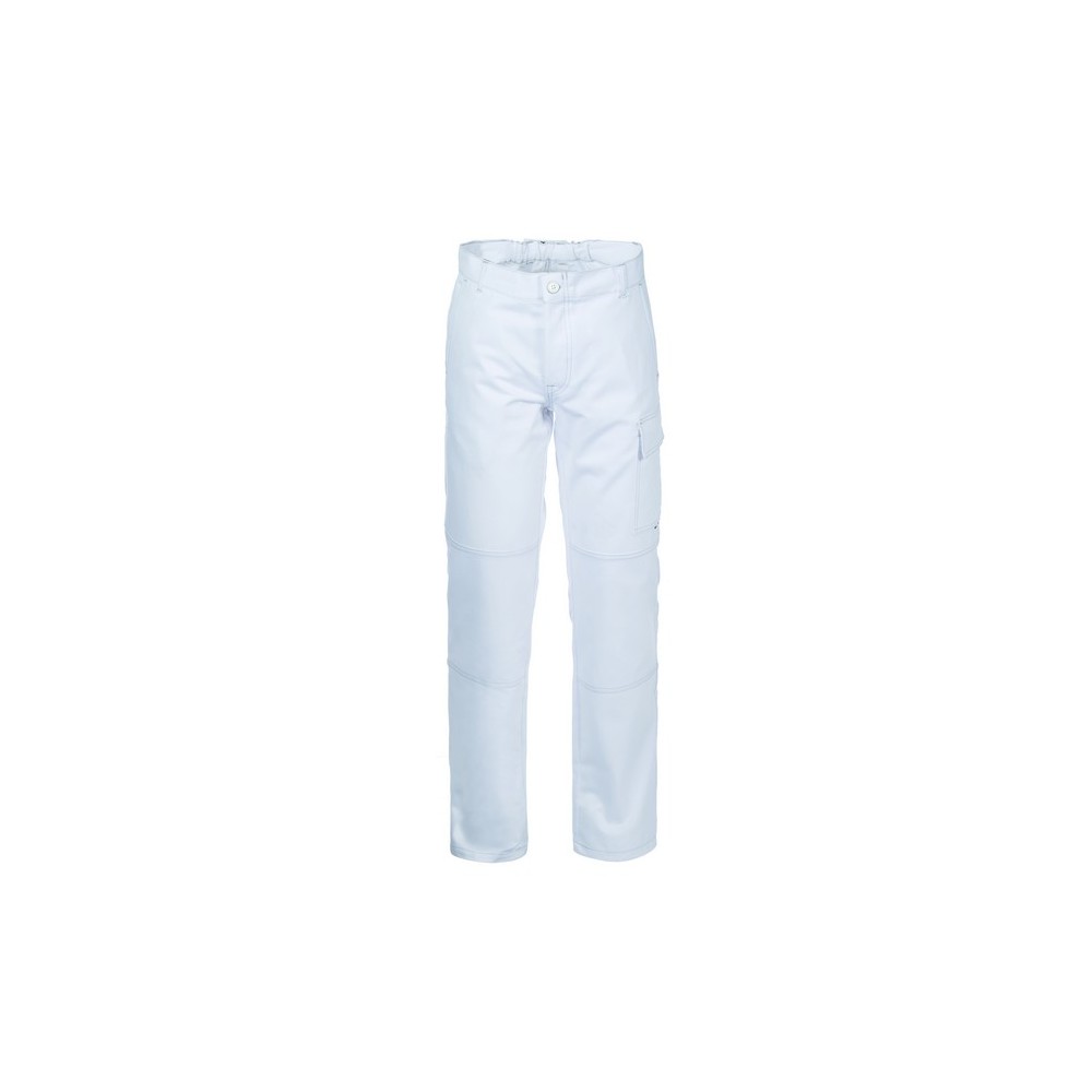 Pantalone Elasticizzato Da Lavoro in Cotone Twill con Tasche Multiple bianco + Stretch-A0014902M-0