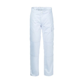 Pantalone Elasticizzato Da Lavoro in Cotone Twill con Tasche Multiple bianco + Stretch-A0014902M-0