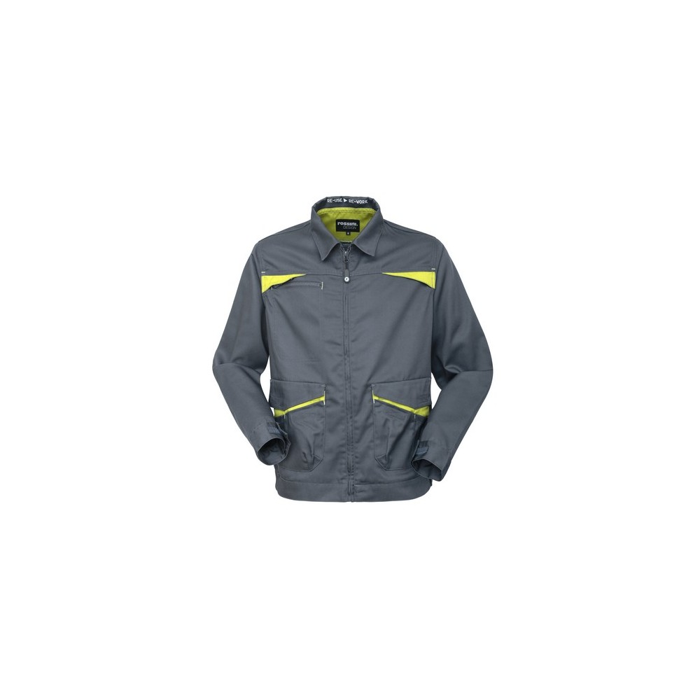 Work Jacket with Multiple Compartment Pockets and Central Zip in Recycled Polyester and Cotton A1023012M-0