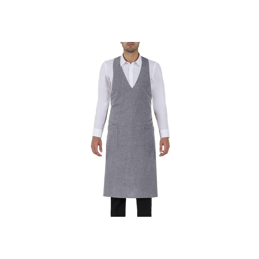 Long Gray Reno Apron with Bib and V-neck for Bar and Pub Waiters Q1HX0130 Italiantrendy