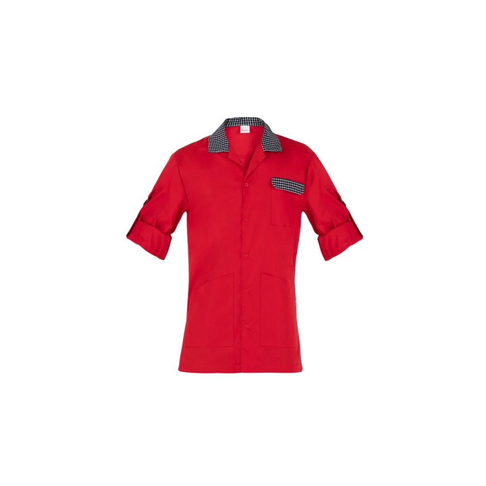 Camisa roja de hombre de manga larga con puños reversibles, ideal para uniformes de empresas de servicios, de la marca Ricky Ita