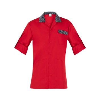 Camisa roja de hombre de manga larga con puños reversibles, ideal para uniformes de empresas de servicios, de la marca Ricky Ita