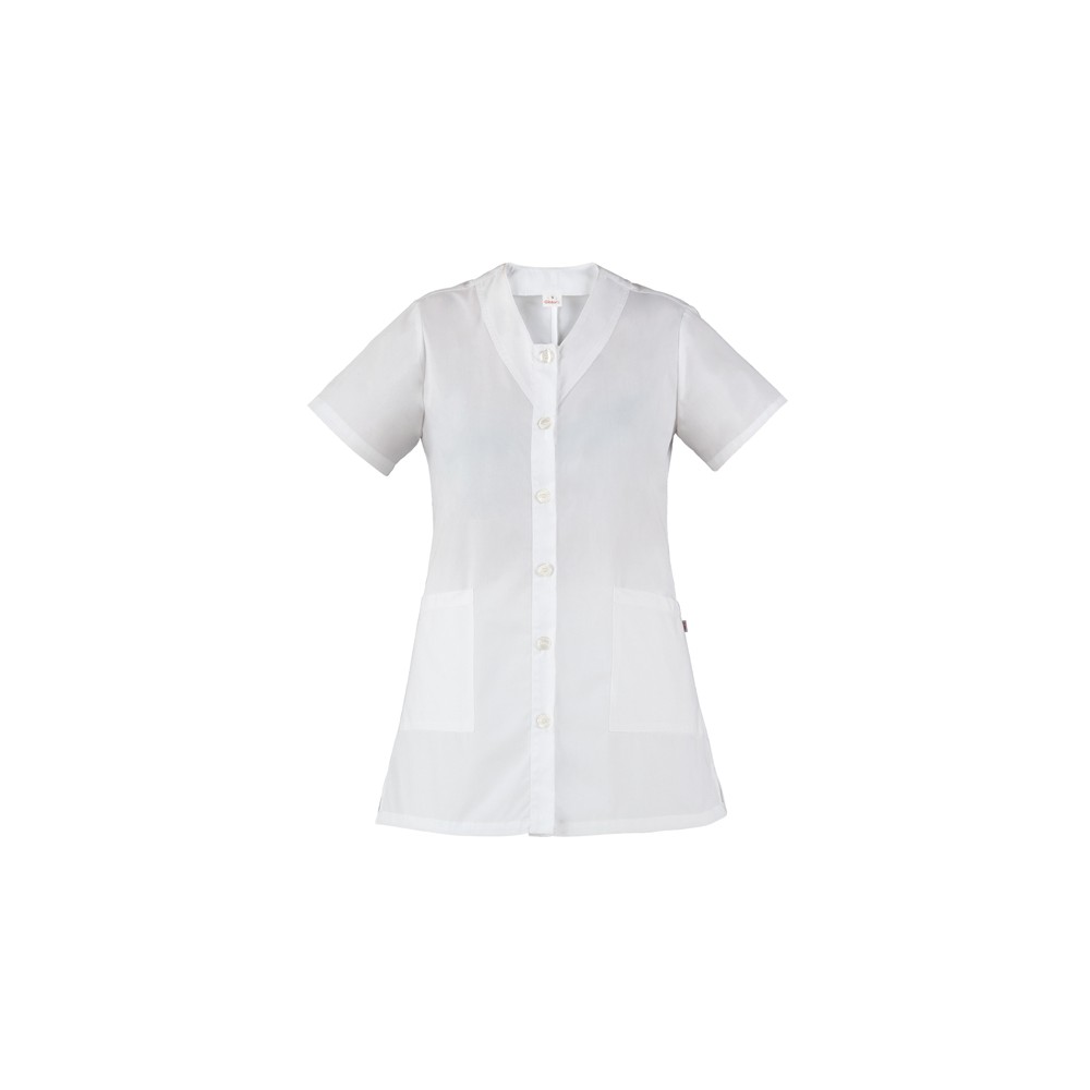 Women's White Open Front V-Neck Short Sleeve Tunic for Healthcare or Beauty Sector Camelia Q9K00222 italian trendy