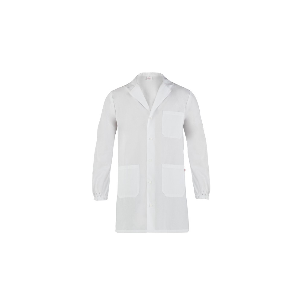 Short White Men's Cotton Laboratory Coat with Elastic Cuffs